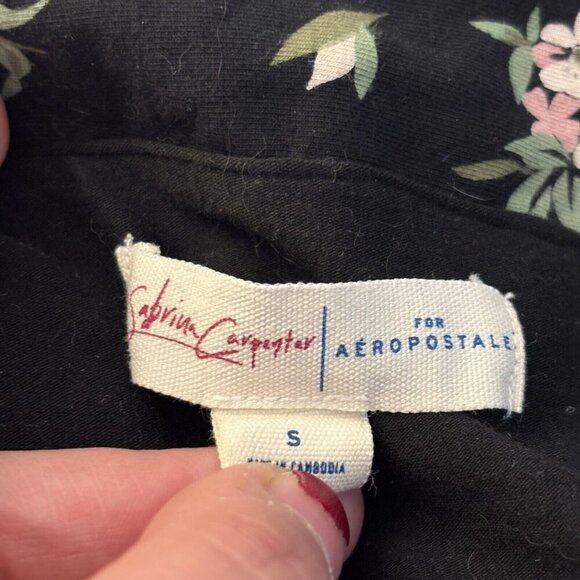Sabrina Carpenter for Aeropostale Black Floral Ruched‎ Blouse Size Small Party - Picture 6 of 11